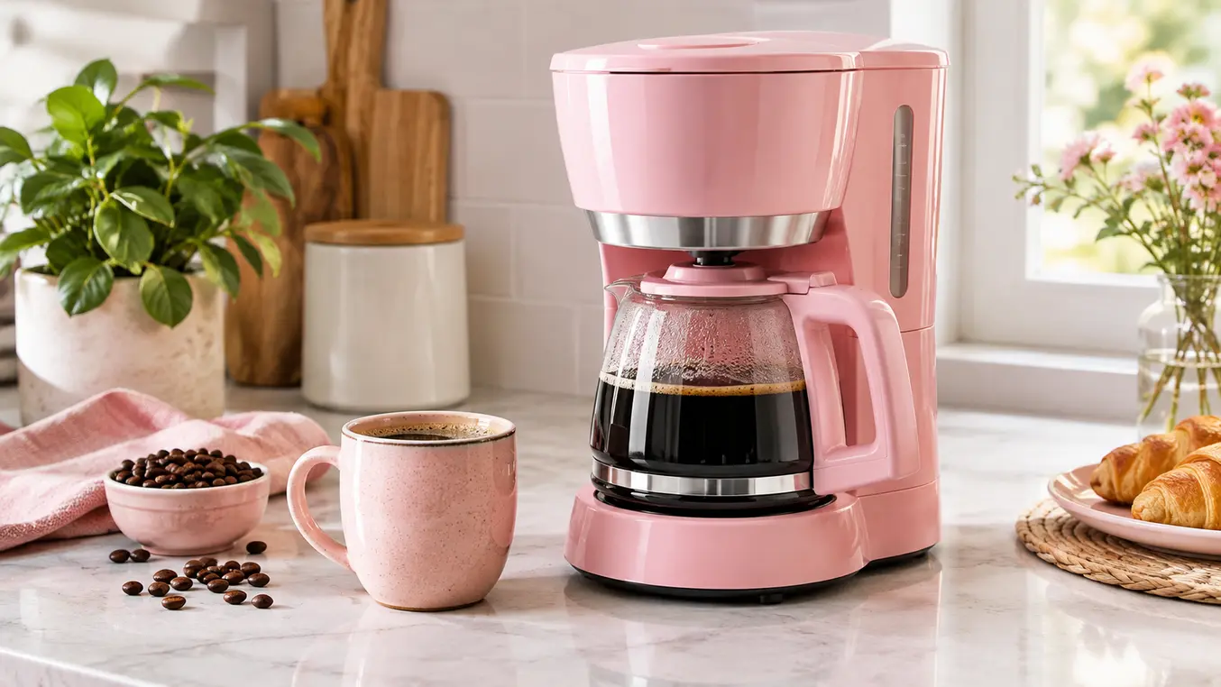 Roze koffiezetapparaat